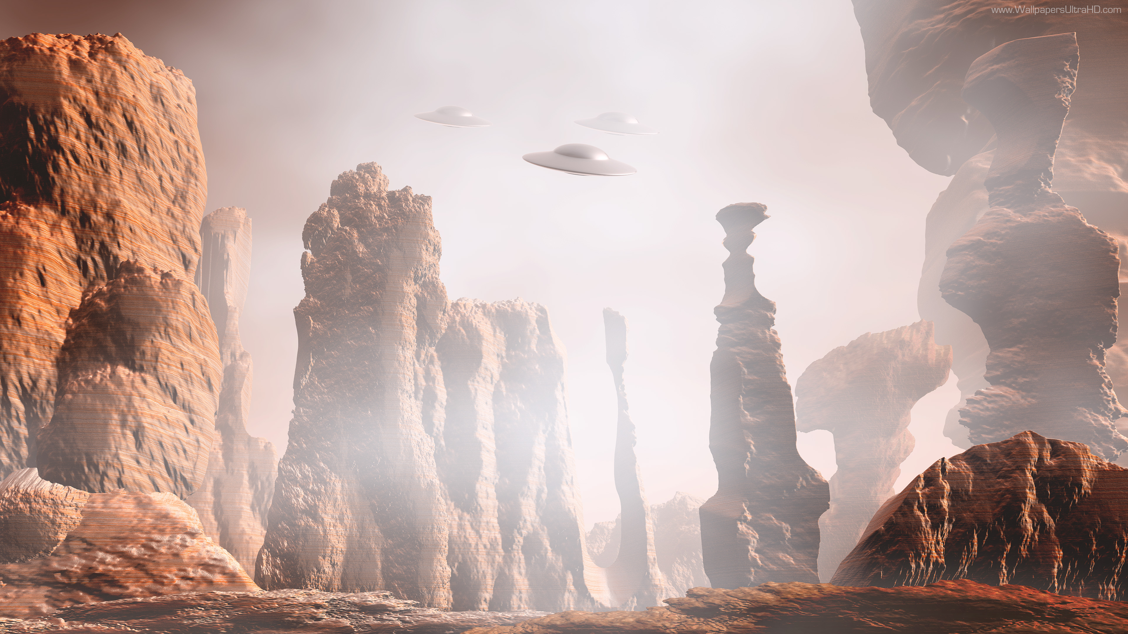 Sci-fi martian ufo landscape